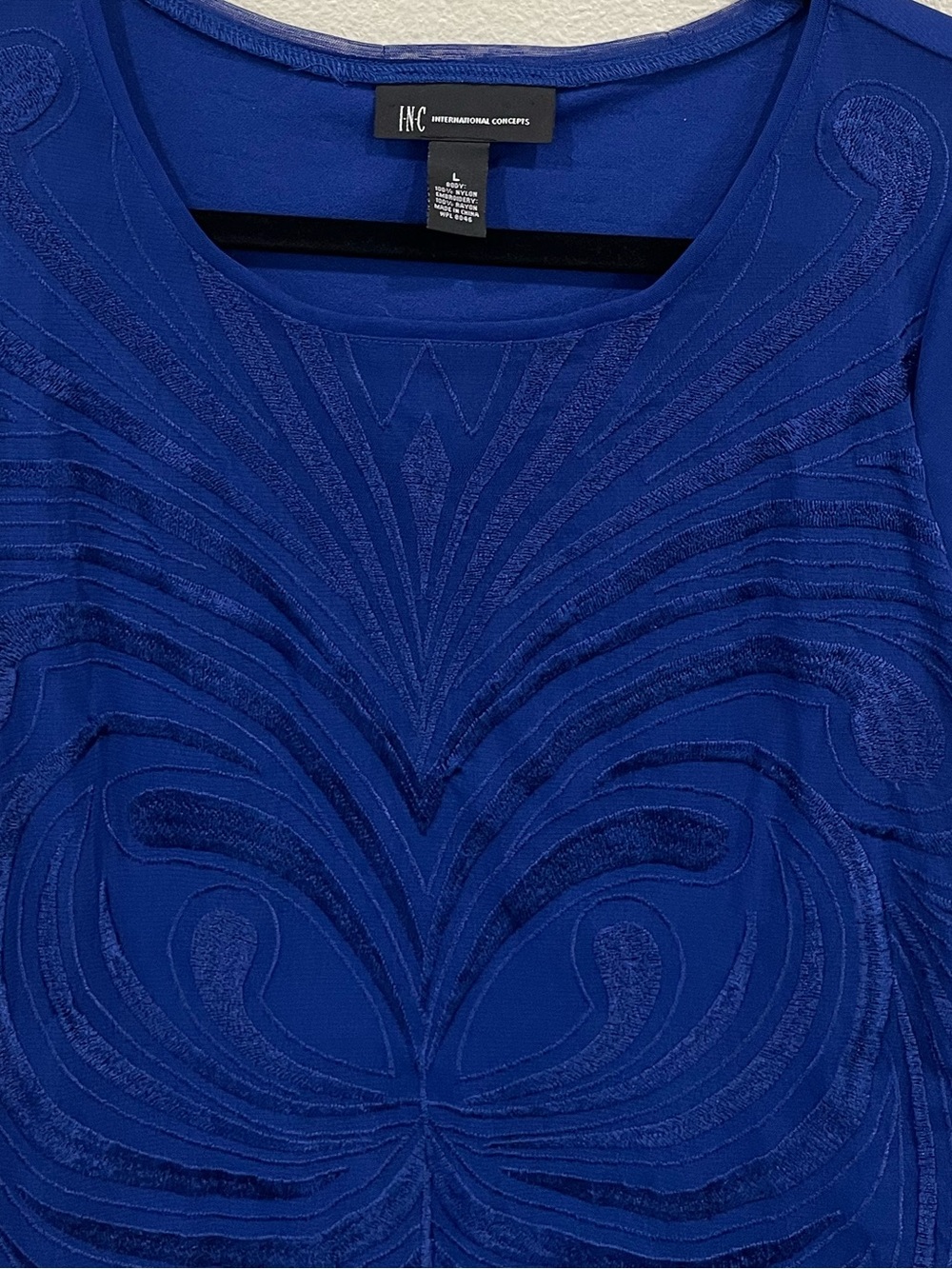 INC International Concepts BlueShort-Sleeve Scoop Neck Top - Picture 2 of 5